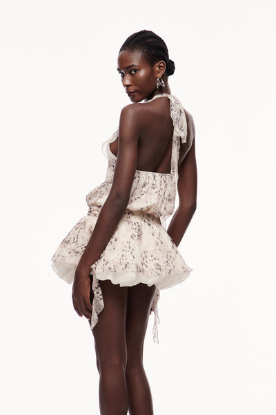 Leopard Print Halter Neck Ruffled Romper