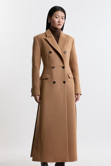Camel Double - Breasted Maxi Coat
