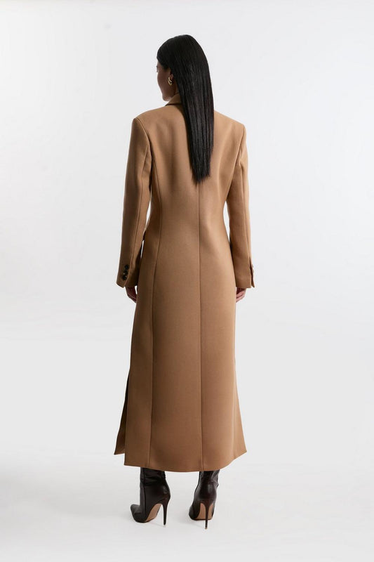 Camel Double - Breasted Maxi Coat