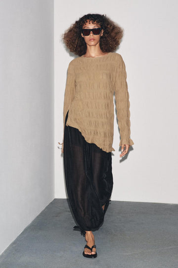 Beige Textured Asymmetrical Top