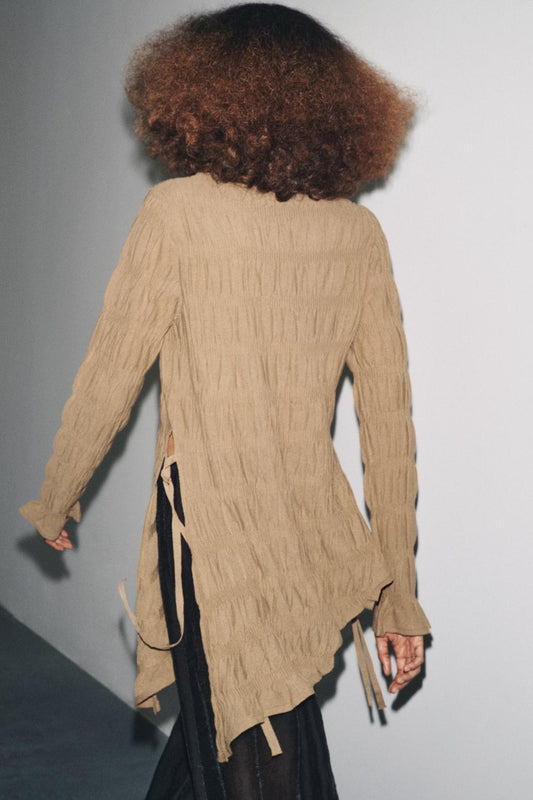 Beige Textured Asymmetrical Top