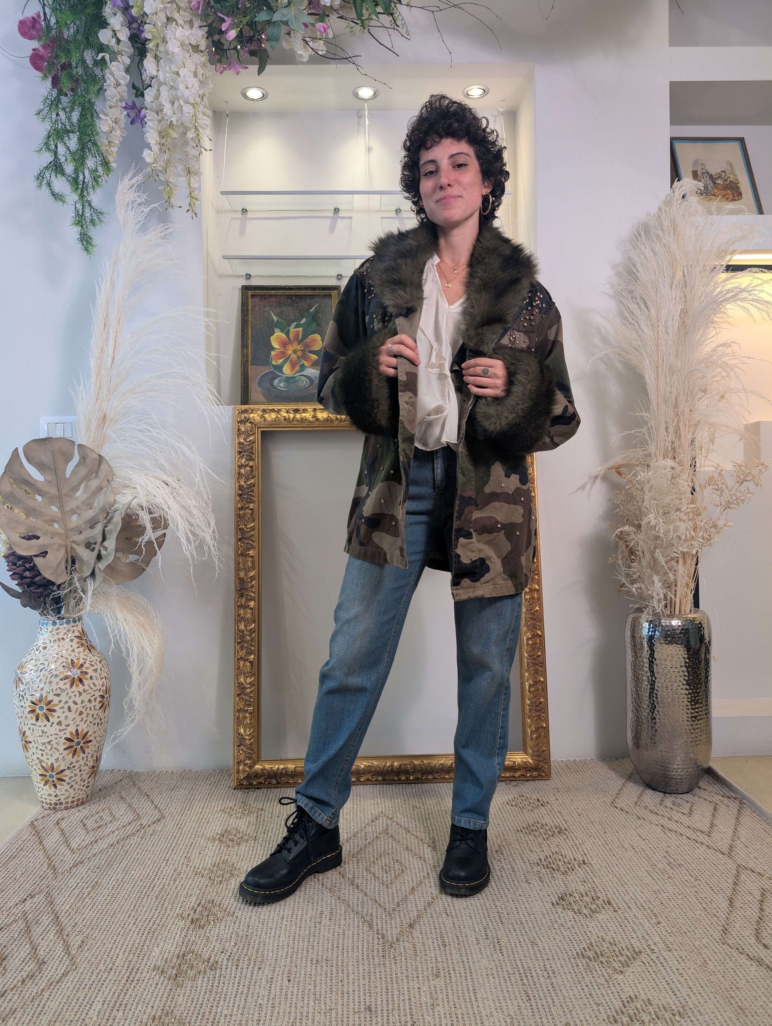 Camouflage Fur - Trimmed Jacket