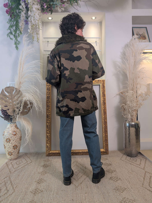 Camouflage Fur - Trimmed Jacket