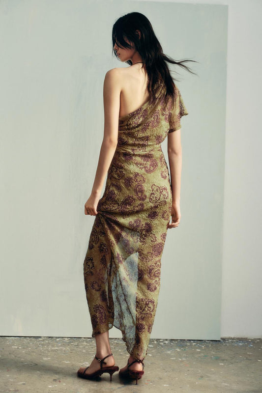 Asymmetric Floral Maxi Dress