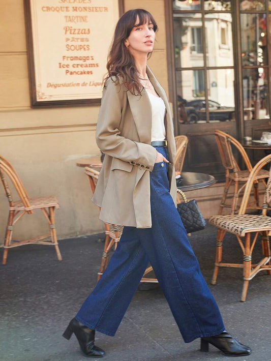 Beige Double - Breasted Blazer