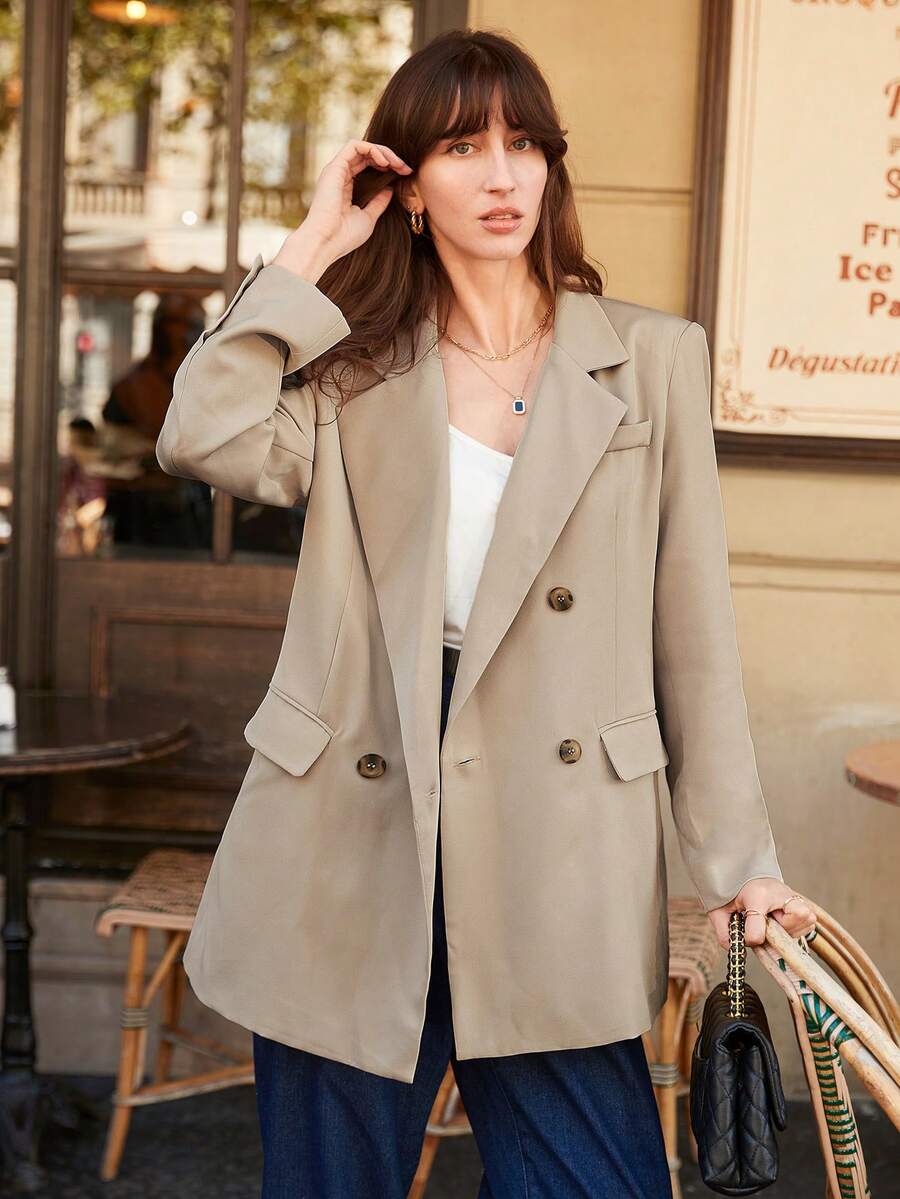 Beige Double - Breasted Blazer