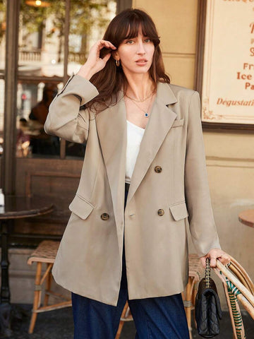Beige Double - Breasted Blazer