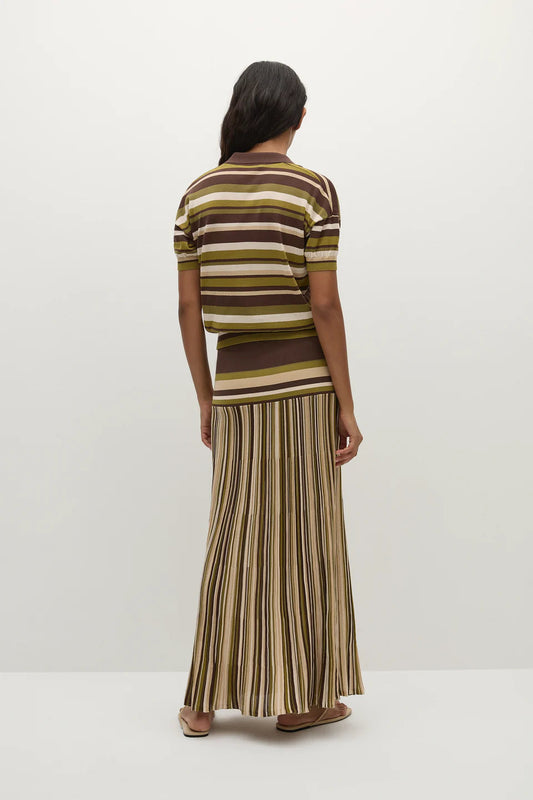 Striped Knit Polo Top and Maxi Skirt Set