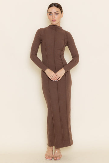 Brown Mock Neck Maxi Dress