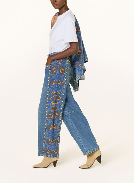 Embroidered and Studded Jeans