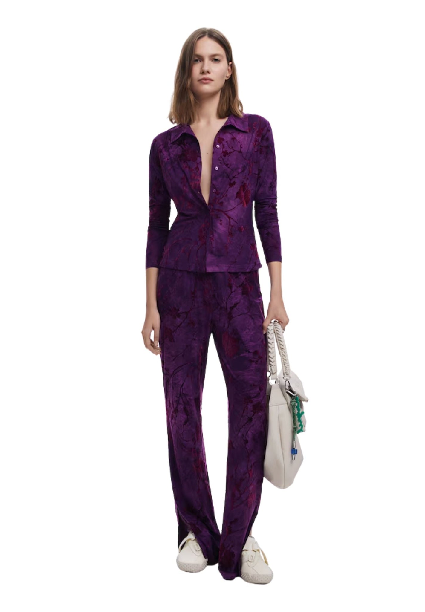 Purple floral velvet suit