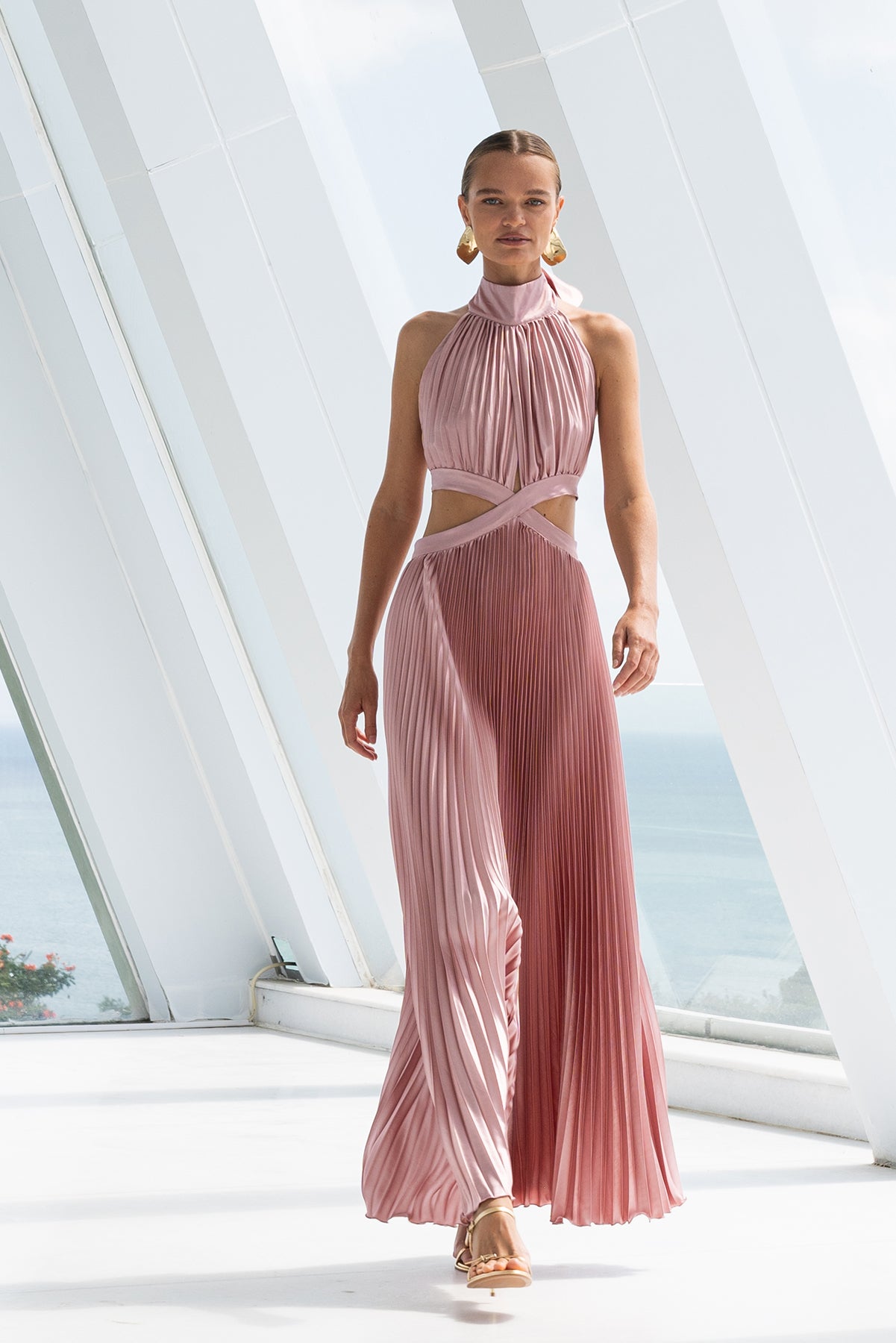 Pleated Halter Maxi Dress