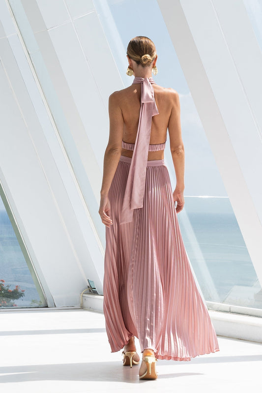 Pleated Halter Maxi Dress