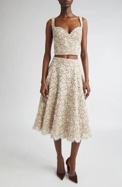Beige floral lace two-piece set