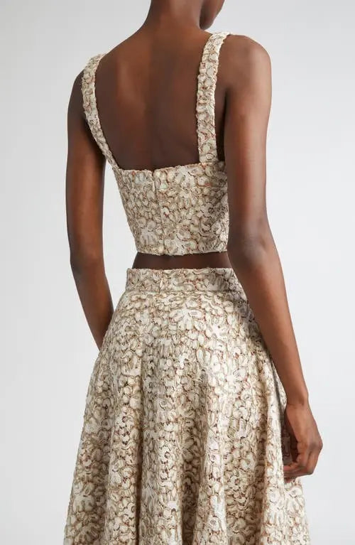Beige floral lace two-piece set