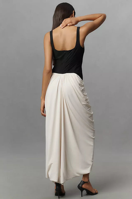 Black and White Color Blocked Maxi Dress