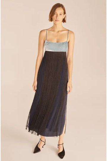 Contrast Panel Fringe Midi Dress