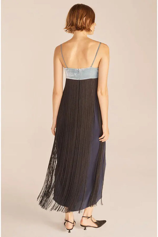 Contrast Panel Fringe Midi Dress