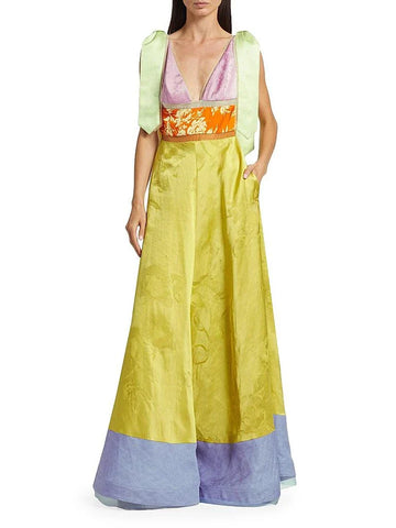 Color Blocked Maxi Dress with Tie Straps