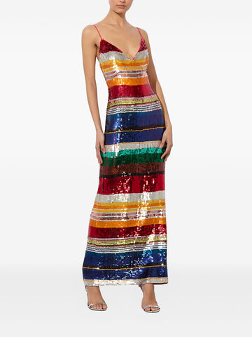 sequined striped maxi dress