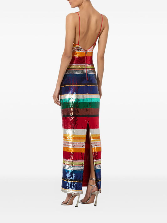 sequined striped maxi dress