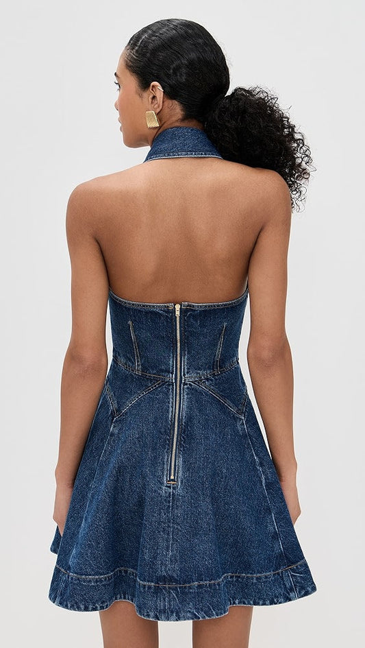 Denim Halter Neck Mini Dress
