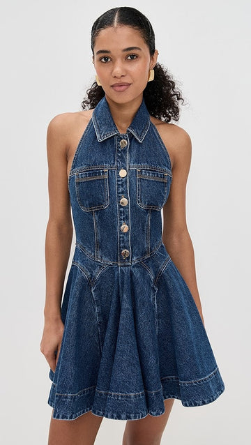 Denim Halter Neck Mini Dress