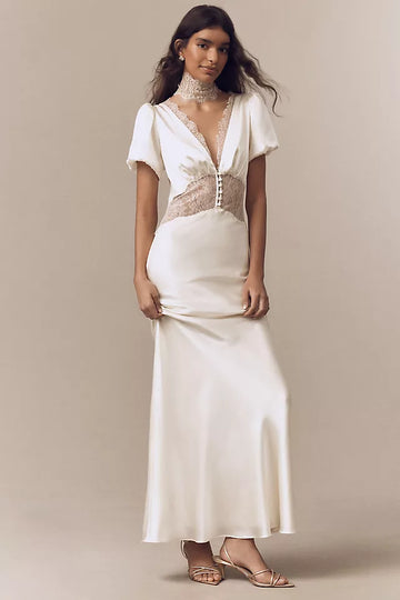 Satin Gown with Lace Details