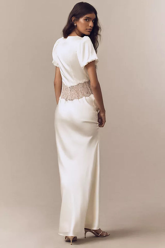 Satin Gown with Lace Details