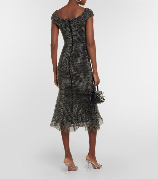 Metallic Mesh Midi Dress