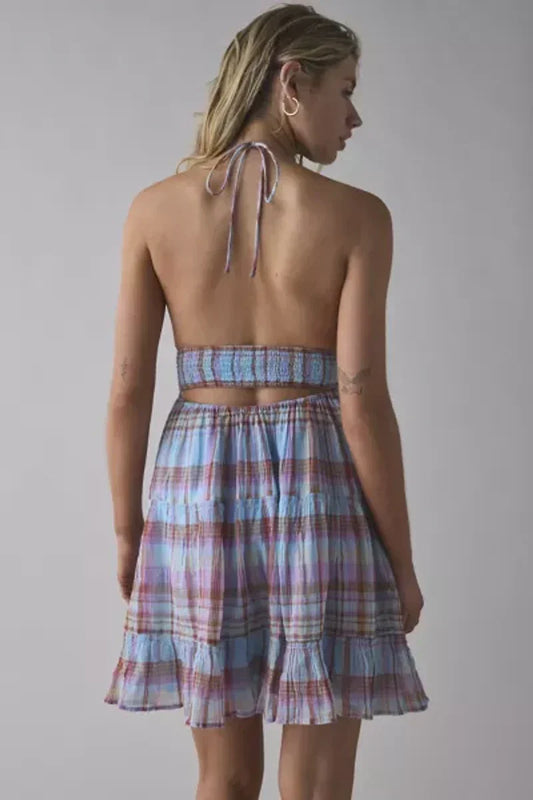 Plaid Halter Mini Dress