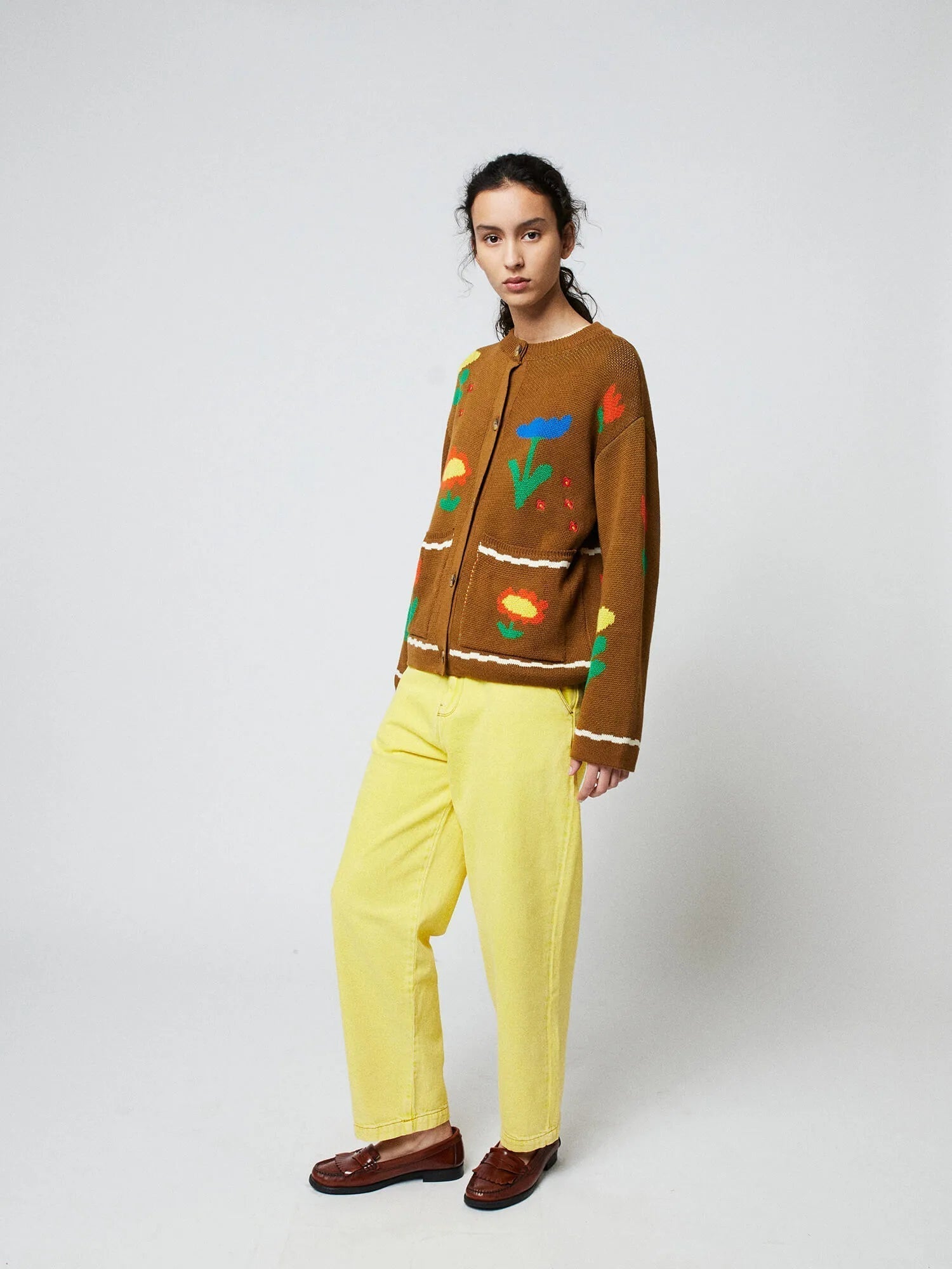 Colorful floral embroidered cardigan