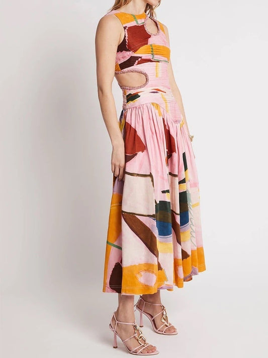 Abstract Cut Out Midi Dress