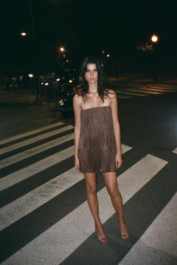 Fringe Strapless Mini Dress