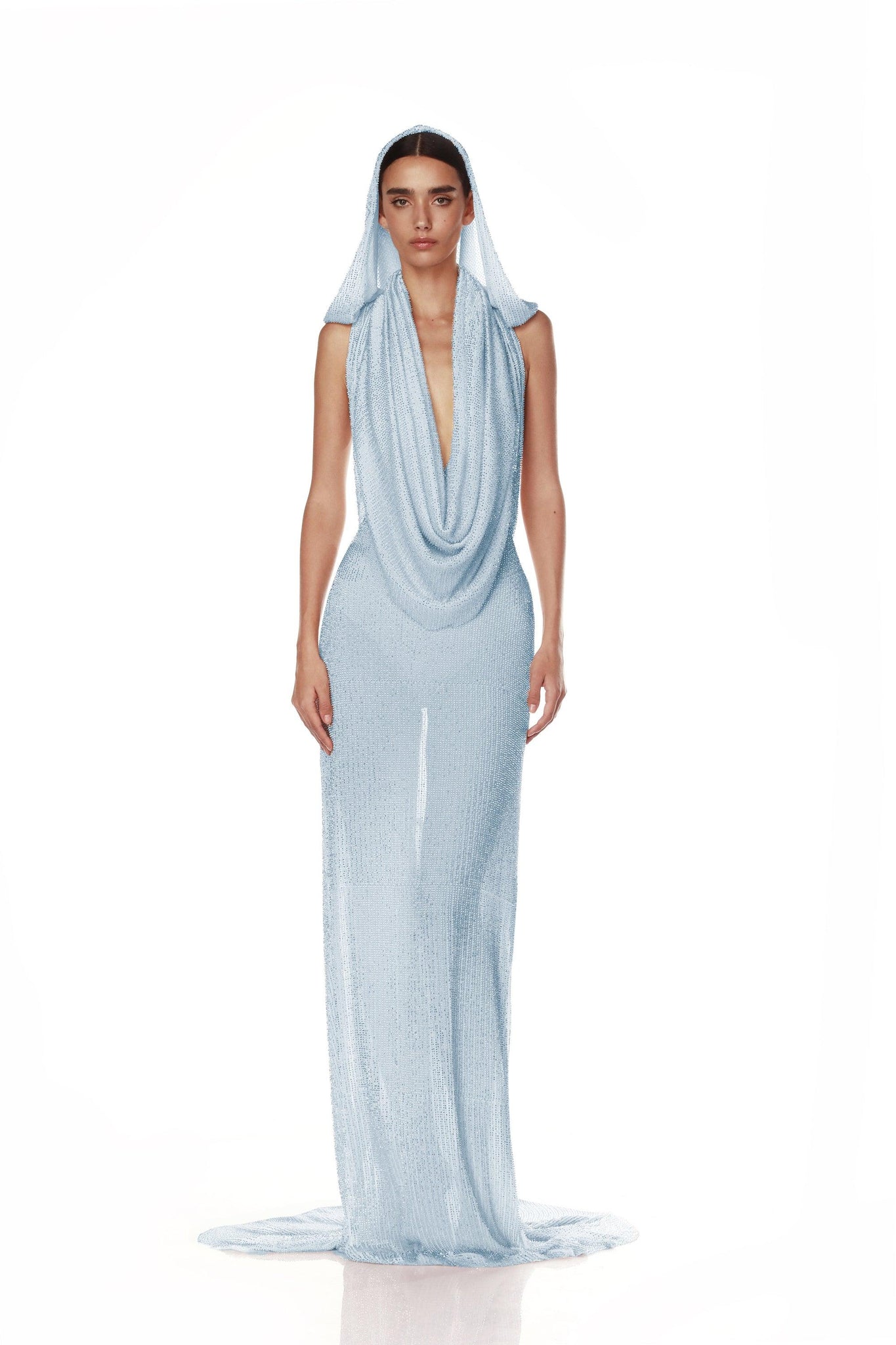 Hooded halterneck maxi dress