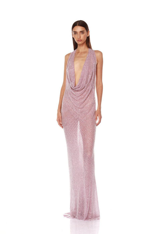 Hooded halterneck maxi dress