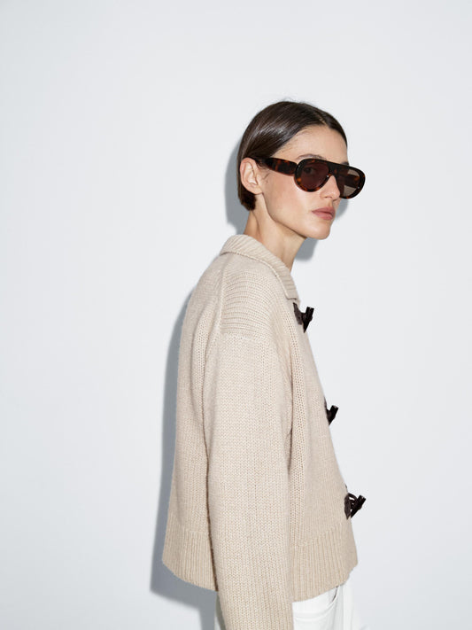 Beige button-down knitted cardigan