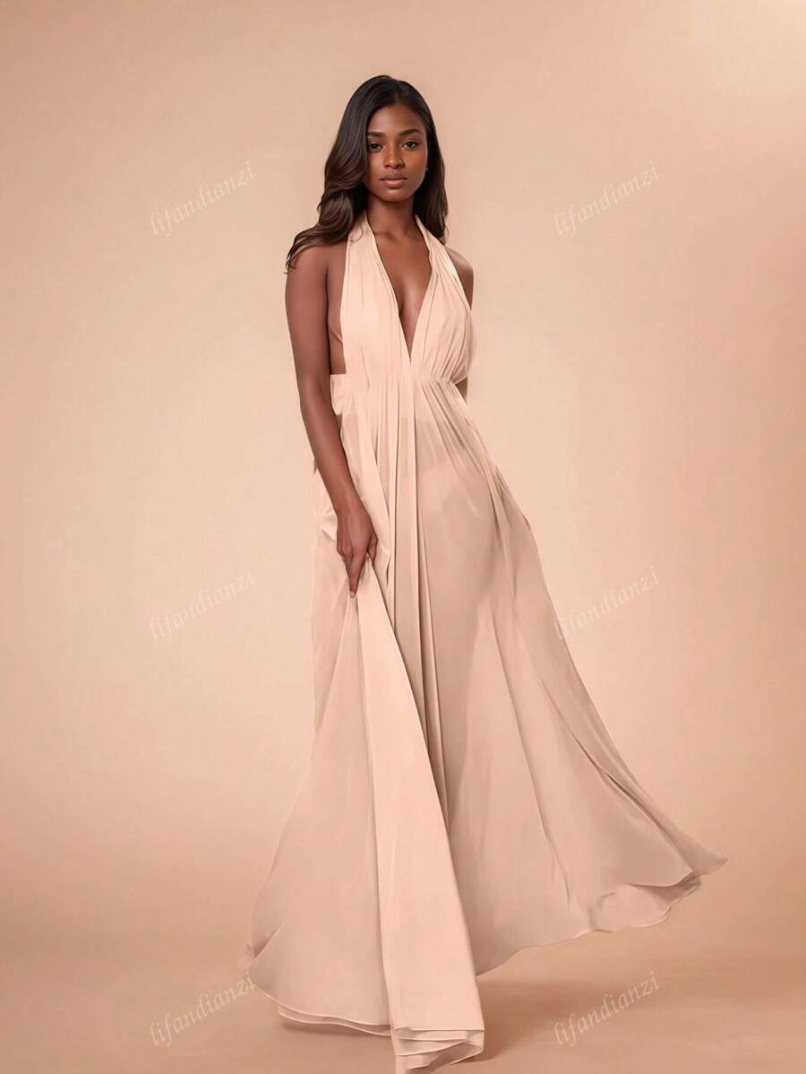 Beige Halter Maxi Dress