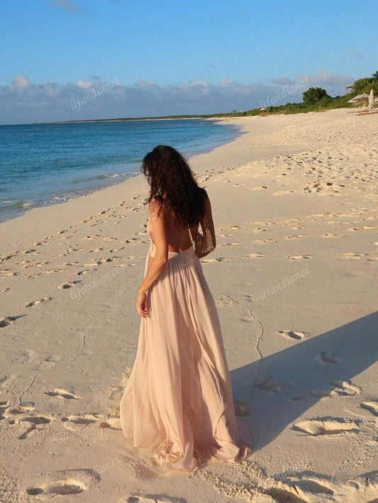 Beige Halter Maxi Dress