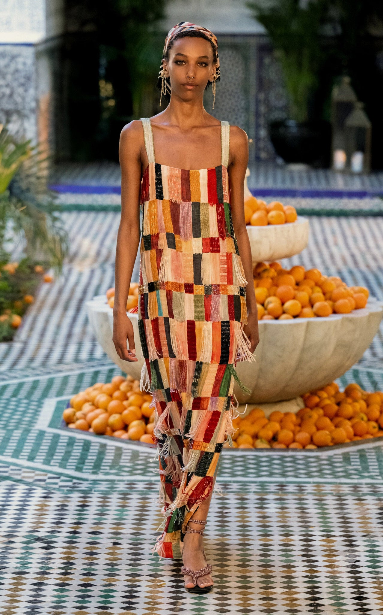 Colorful patchwork tassel maxi skirt