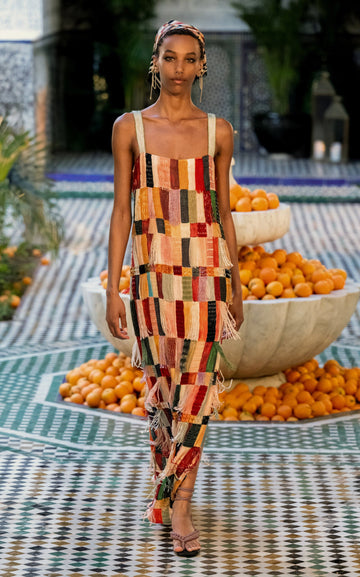 Colorful patchwork tassel maxi skirt