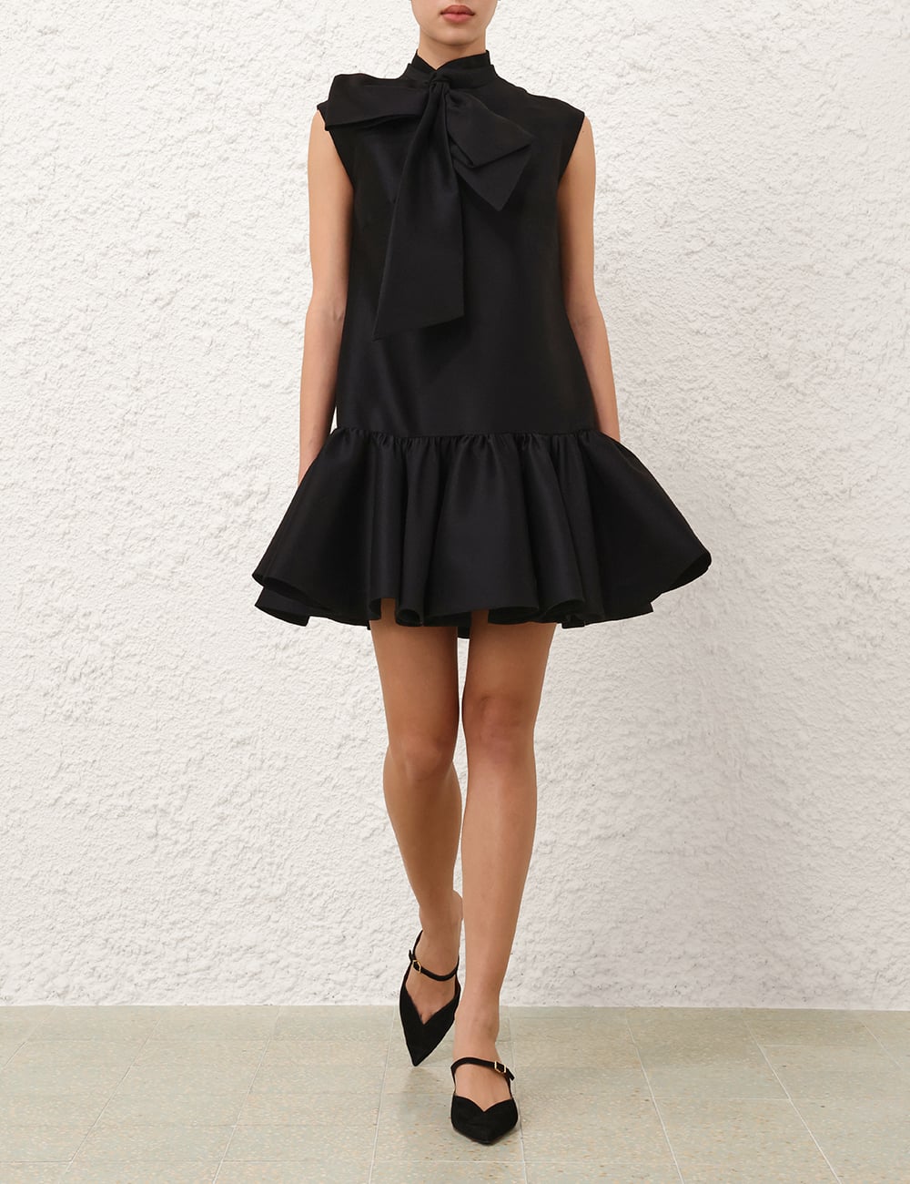 Black Sleeveless Bow Mini Dress