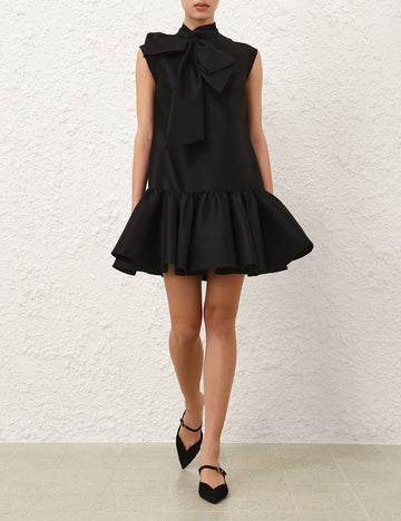 Black Sleeveless Bow Mini Dress