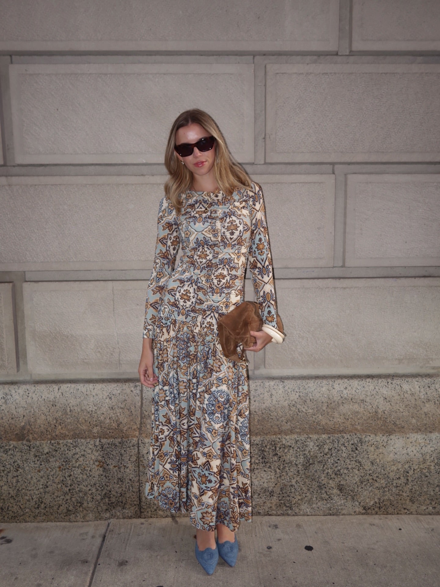 Long-sleeved floral maxi dress