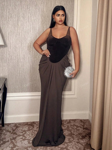 Brown sleeveless mermaid style evening gown