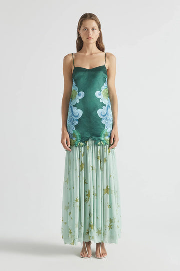 Green and Mint Green Printed Maxi Dress