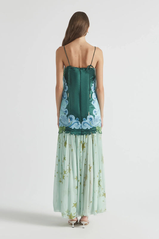 Green and Mint Green Printed Maxi Dress