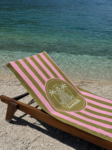 Pink & Green Striped Hotel Print Beach Towel