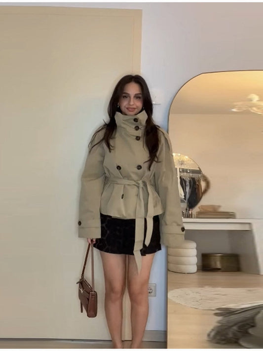 Light khaki lace-up trench coat