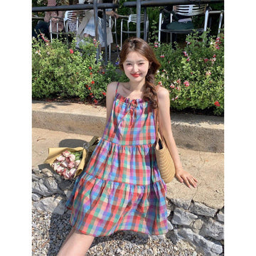 Sweet Colorful Plaid Dress